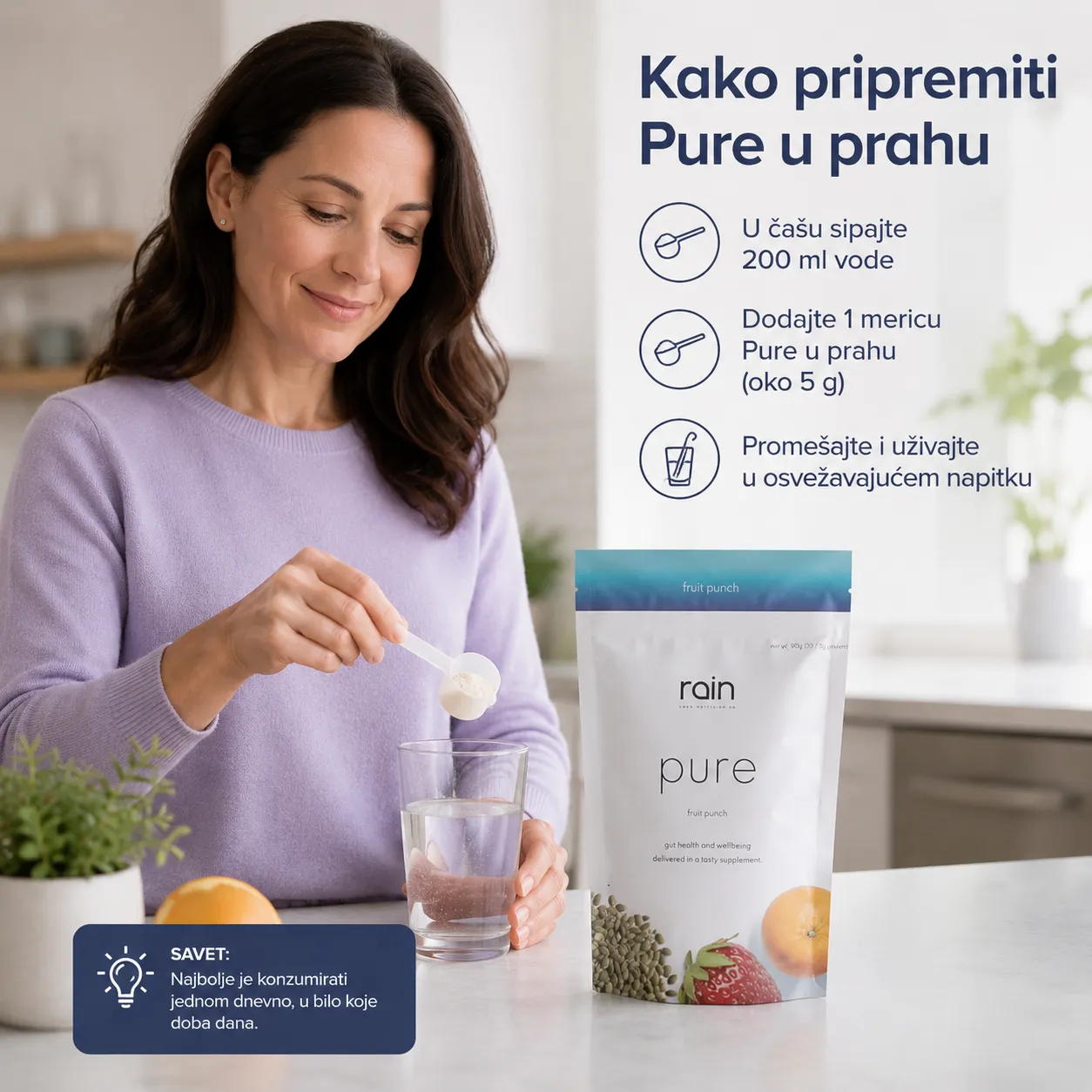 Rain Pure probiotik za zdravlje digestivnog sistema - priprema za pijenje